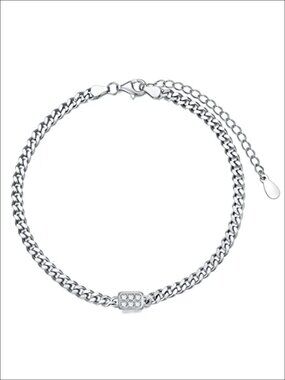 Sterling Silver Diamond Station Bracelet 14k White Gold Plated Adjustable